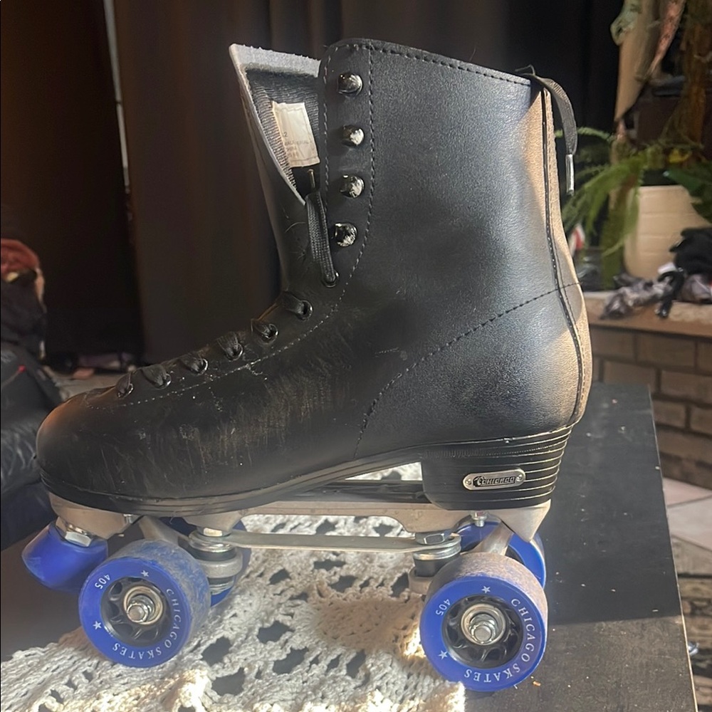 Chicago Skates Black and Blue Roller Skates with Lace-Up Design